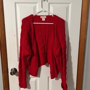 Red crocheted cardigan